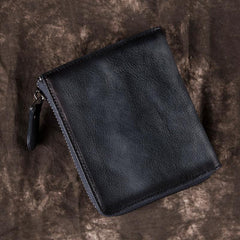 Brown Vintage Bifold Wallet Leather Mens billfold Small Wallet Zipper Small Wallet For Men - imessengerbags