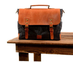 Waxed Canvas Leather Mens Retro 14'' Handbag Messenger Bag Computer Bag For Men