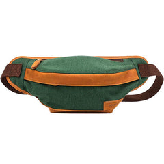 Cool Canvas Leather Mens Chest Bag Green Waist Bag Fanny Pack Hip Bag Bum Pack For Men