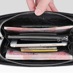 Handmade Leather Mens Cool Long Leather Wallet Zipper Clutch Wallet for Men - imessengerbags
