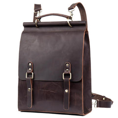 Cool Coffee Mens Leather 13inch Computer Backpack Fashion School Backpacks Satchel Backpack for men - imessengerbags