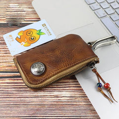 Vintage Mens Leather Key Wallet Zipper Key Holder Coin Wallet Change Pouch For Men - imessengerbags