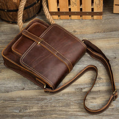 Cool Dark Brown Leather 10 inches Vertical Courier Bag Side Bags Messenger Bag for Men - imessengerbags