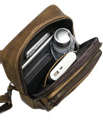 Brown Leather Men's Sling Bags Best Sling Pack Chest Bag One Shoulder Backpack For Men - imessengerbags