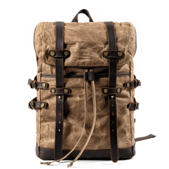 Cool Waxed Canvas Leather Mens Black 15.6‘’ Large Hiking Backpack Green Travel Backpack for Men - imessengerbags