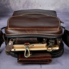 Cool Small Coffee Leather Mens Side Bag Messenger Bag Shoulder Bag for Men - imessengerbags