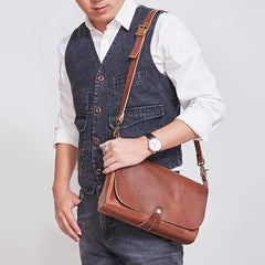 Cool Leather Mens Small Side Bag Leather Courier Bags Messenger Bags Side Bag for Men - imessengerbags