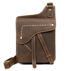 Cool Brown Mens Leather Small Side Bag Vintage Messenger Bags Courier Bag for Men - imessengerbags