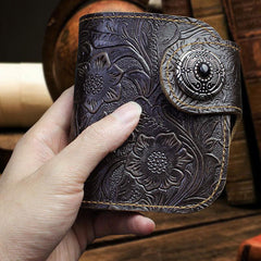 Handmade Leather Floral Mens Cool Biker Wallet Leather Wallet Men billfold Wallets Bifold for Men - imessengerbags