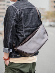 Brown Cool Leather Mens Saddle Messenger Bag Black Courier Bag Black Postman Bag For Men - imessengerbags