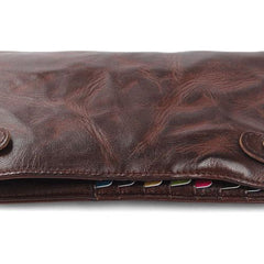 Handmade Leather Mens Cool Long Leather Wallet Bifold Clutch Wallet for Men