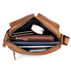 Khaki Leather 10 inches Mens Small Messenger Bag Brown Courier Bags Postman Bag for Men - imessengerbags