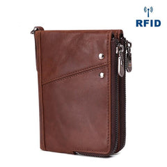 RFID Cool Brown Leather Men's Bifold Small Wallet Zipper billfold Wallet For Men - imessengerbags