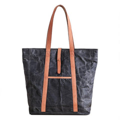 Waxed Leather Mens Womens Black 14'' Waterproof Tote Bag Handbag Tote Bag Shoulder Bag Tote Purse For Men - imessengerbags