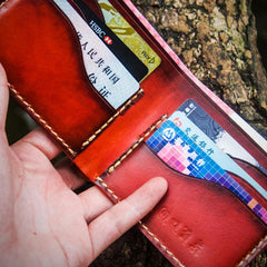 Handmade Leather Chinese Lion Tooled Mens billfold Wallet Cool Leather Wallet Slim Wallet for Men - imessengerbags