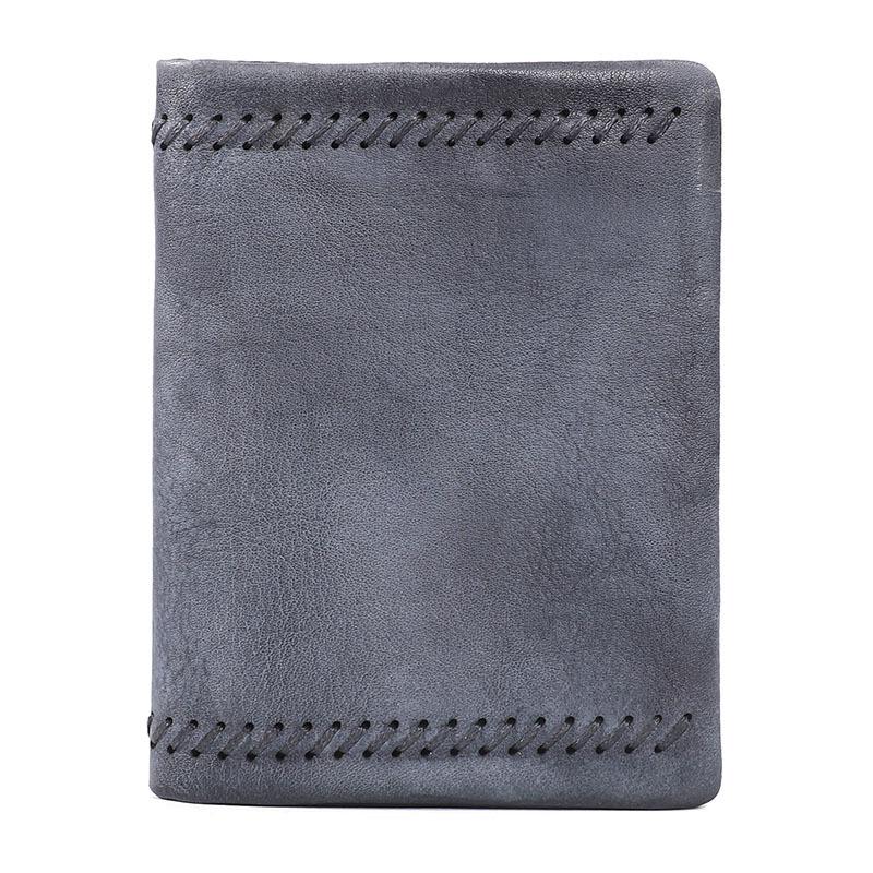 Handmade Leather Mens Vertical Gray billfold Wallet Men Brown Small Bifold Wallets for Men - imessengerbags