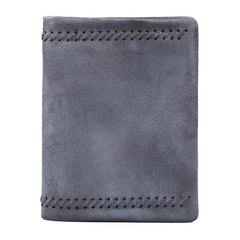 Handmade Leather Mens Vertical Gray billfold Wallet Men Brown Small Bifold Wallets for Men - imessengerbags