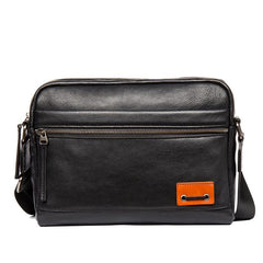 Fashion Black Mens Leather 10 inches Mens Small Messenger Bag Brown Courier Bag Postman Bag for Men