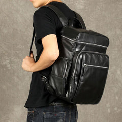 Genuine Leather Mens Cool Backpack Sling Bag Large Black Travel Bag Hiking Bag for men - imessengerbags