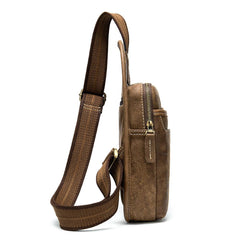 Badass Brown Leather Men's Sling Bag Chest Bag 8-inches One shoulder Backpack For Men - imessengerbags