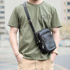 Casual Small Leather Mens Black Side Bags Small Vertical Postman Bag Messenger Bags For Men - imessengerbags