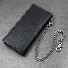 Black Casual Leather Mens Long Wallet Bifold Biker CHain Wallet Biker Wallet Chain Wallet For Men - imessengerbags