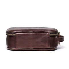 Vintage Brown Leather Men's Clutch Bag Double Zipped Small Wristlet Handbag Storage Bag For Men