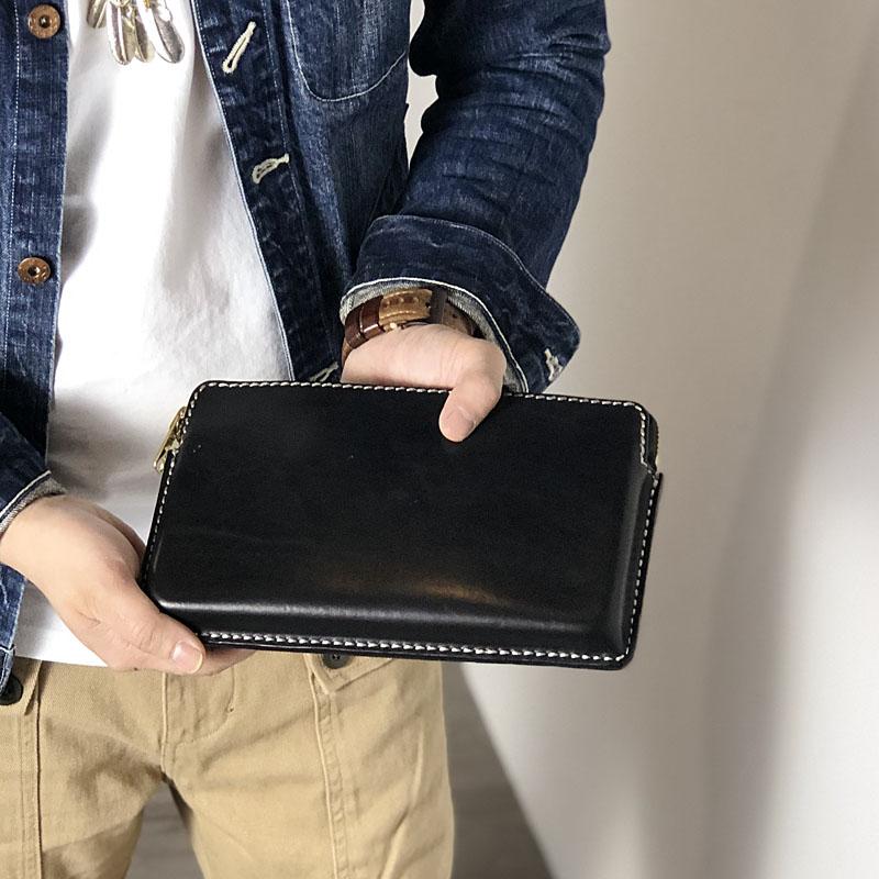 Handmade Black Leather Mens Cool Clutch Wallet Biker Clutch Brown Wristlet Wallet for Men - imessengerbags