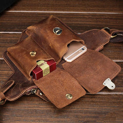 Classy Vintage LEATHER MEN'S  Cell Phone Holster Fanny Pack Waist Bag For Men