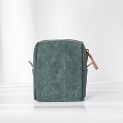 Small Canvas Leather Mens Box Bag Zipper Storage Bag Purse for Men