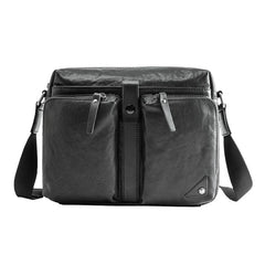 Black Cool Leather Mens 13 inches Side Bag Messenger Bags Black Courier Bags Postman Bag for Men - imessengerbags