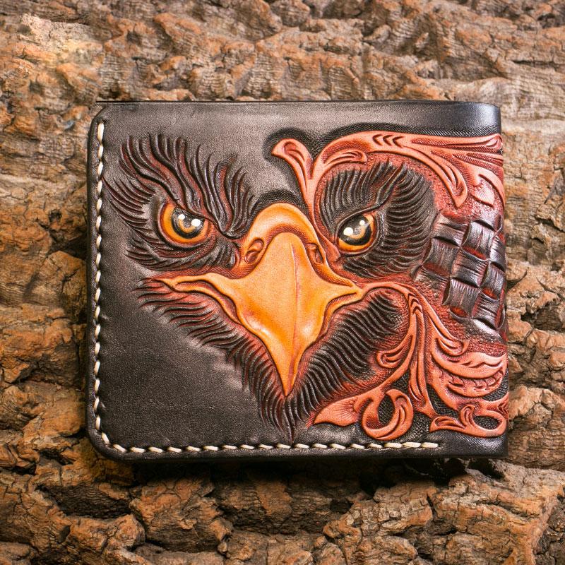 Handmade Leather Eagle Tooled Mens billfold Wallet Cool Leather Wallet Slim Wallet for Men - imessengerbags