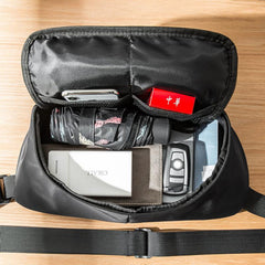 Cool Black Nylon Mens 10 inches Chest Bag Messenger Bags One Shoulder Backpack Black Side Bag for Men