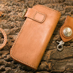 Handmade Leather Mens Cool Brown Chain Wallet Biker Trucker Wallet with Chain