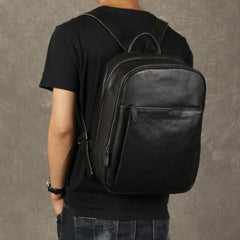 Genuine Leather Mens Cool Backpack Sling Bag Large Black Travel Bag Hiking Bag for men - imessengerbags