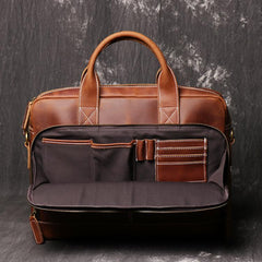 Brown Leather Men 14 inches Vintage Briefcase Handbag Dark Coffee Laptop Handbag Side Bag For Men - imessengerbags