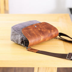 Leather Canvas Mens Small Side Bag Gray Courier Bag Postman Bag Messenger Bag for Men - imessengerbags