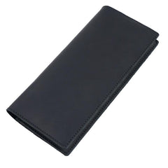 Cool Black Mens Leather Bifold Long Wallets Checkbook Wallet for Men with Coin Holder