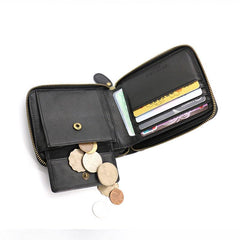 Leather Mens Black Zipper Small Wallet Front Pocket Wallet Small Wallet for Men - imessengerbags