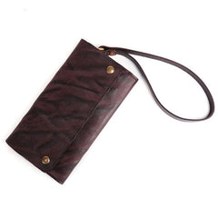 Cool Leather Long Wallet for Men Vintage Trifold Long Wallet Wristlet Wallet
