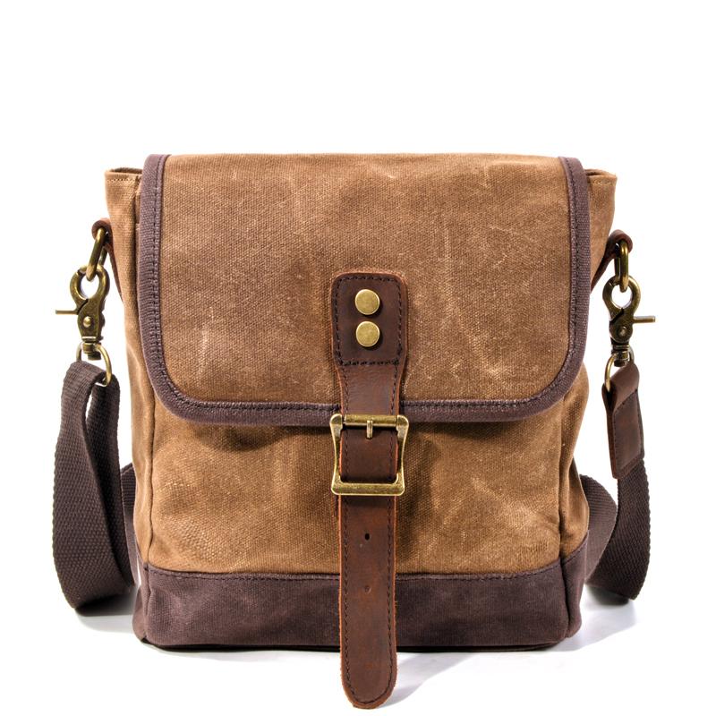 canvas leather messenger backpack Cool Canvas Shoulder Bag For Men Mens Small Khaki Messenger Bag Waxed Canvas  Vertical Side Bag