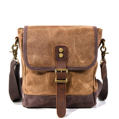 Cool Canvas Leather Mens Small Green Messenger Bag Vertical Side Bag Shoulder Bag For Men