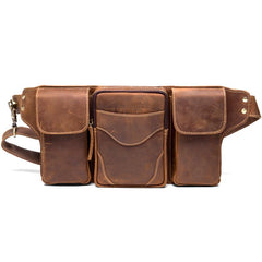 Cool Brown Leather Mens Fanny Pack Tool Waist Bags Hip Pack Belt Bag Bumbags for Men