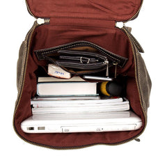 Casual Black Mens Leather 14-inch Large Computer Backpacks Brown College Backpack School Backpacks for men - imessengerbags
