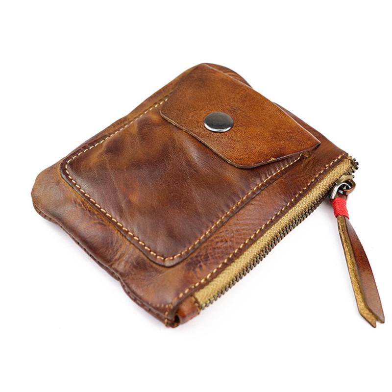 Vintage Brown Leather Men's Coin Wallet Black Small billfold Wallet For Men - imessengerbags