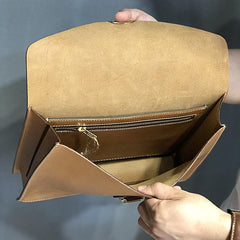 Handmade Leather Mens A4 Envelope Bag 10 inches Clutch Bag Business Documents Bag For Men