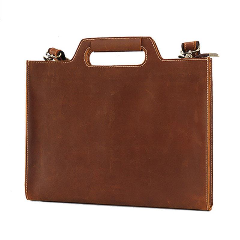 Vintage Leather Men Work 11inch Briefcase Handbag Shoulder Bags Work Bag For Men - imessengerbags