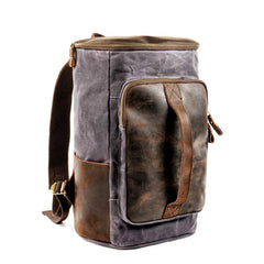 Cool Waxed Canvas Black Leather Mens 15.6‘’ Barrel Green Backpack Travel Backpack Hiking Backpack for Men - imessengerbags