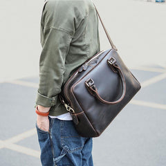 Cool Dark Brown Mens Leather Briefcase 14'' Work Handbag Ancient Brown Large Computer Briefcase For Men