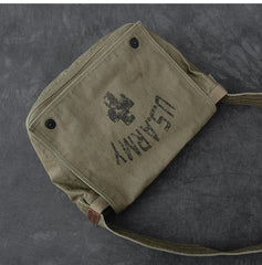 Canvas Leather Mens Large Brown Side Bag 14'' Army Green Messenger Bag Postman Bag For Men - imessengerbags